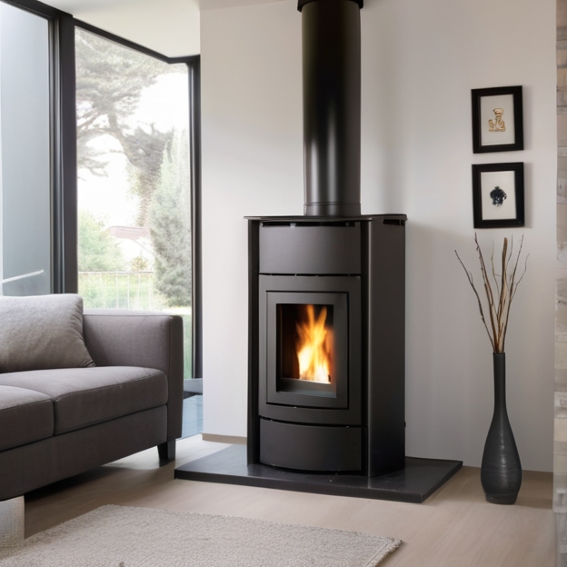 Default pellet stove with chimney in a modern house 2 1
