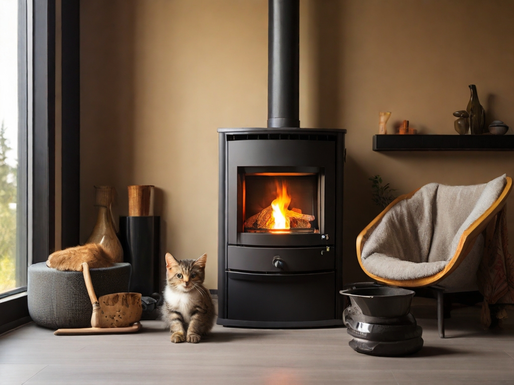 Default pellet stove with chimney in a modern house with a sma 2 3